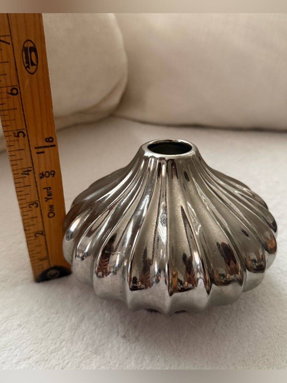 CB2 Silver Fluted Bud Vase Metallic Sculptural Modern Glam Home Decor